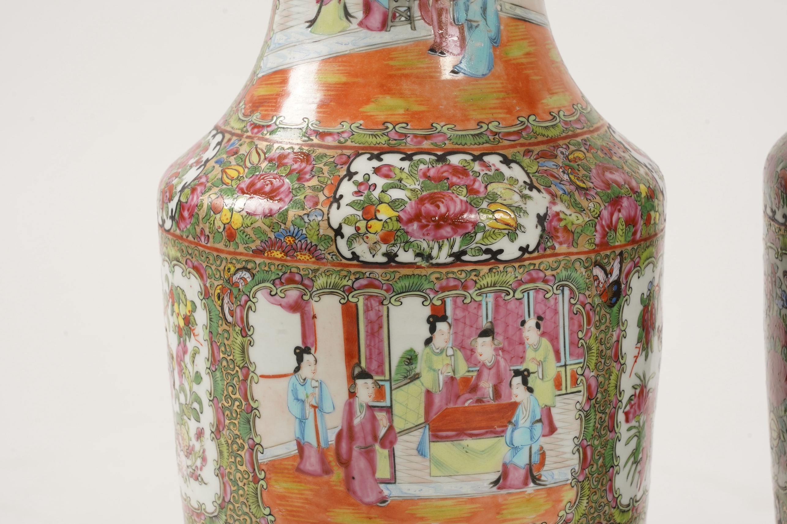 A pair of Chinese famille rose vases, 19th century